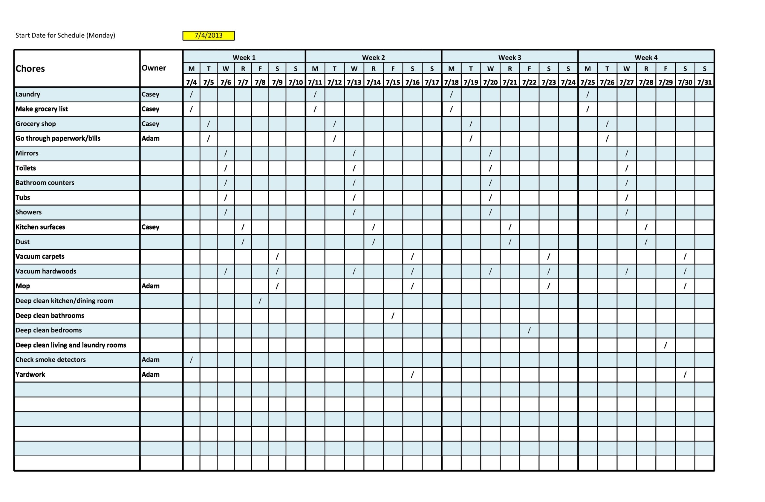 Daily Weekly Monthly Cleaning Schedule Template Excel