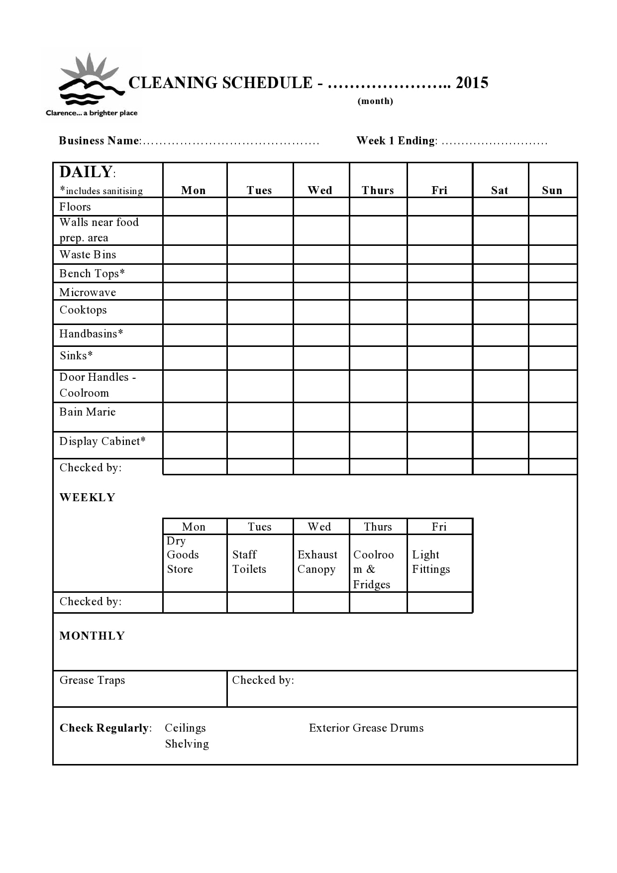 work daily weekly monthly cleaning schedule template