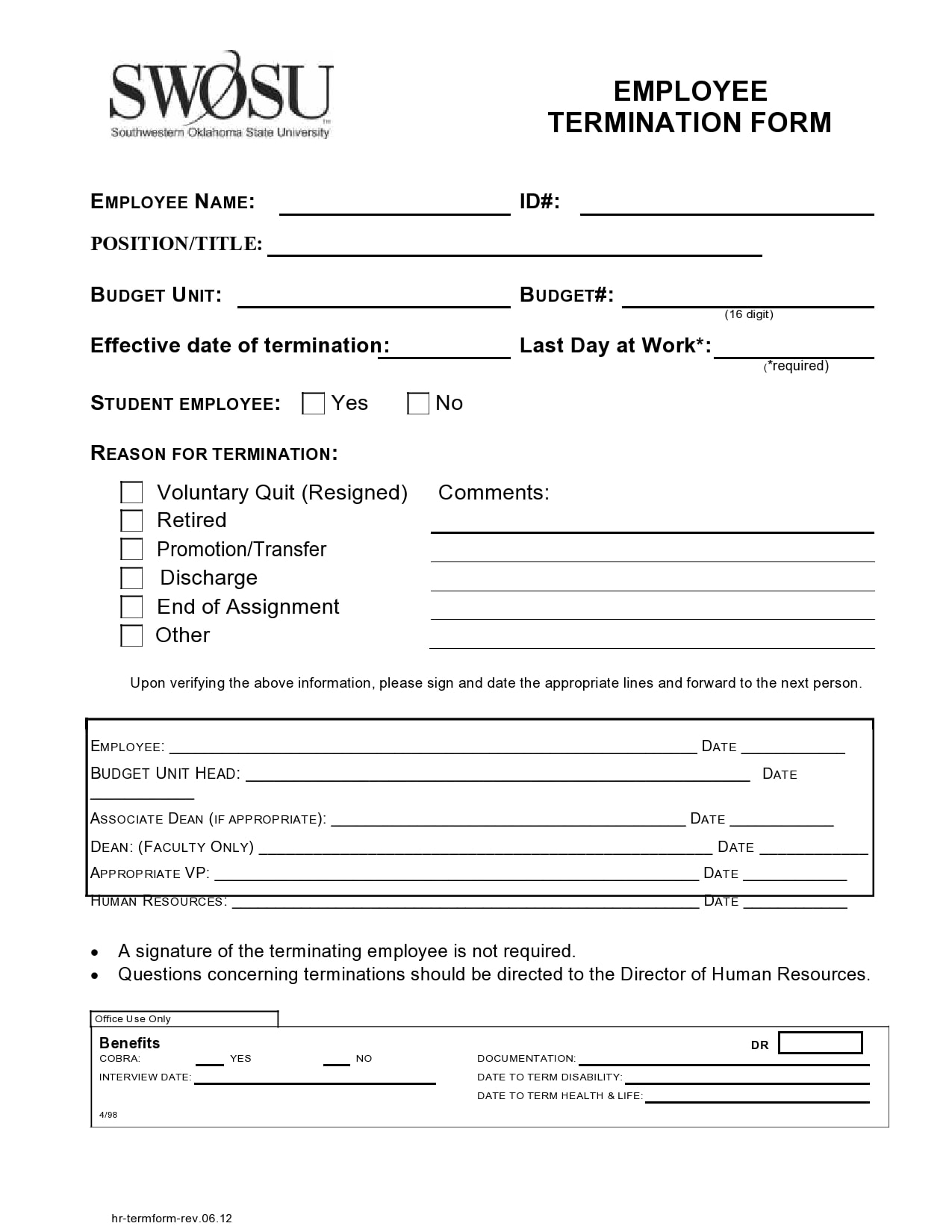 Termination Template Form