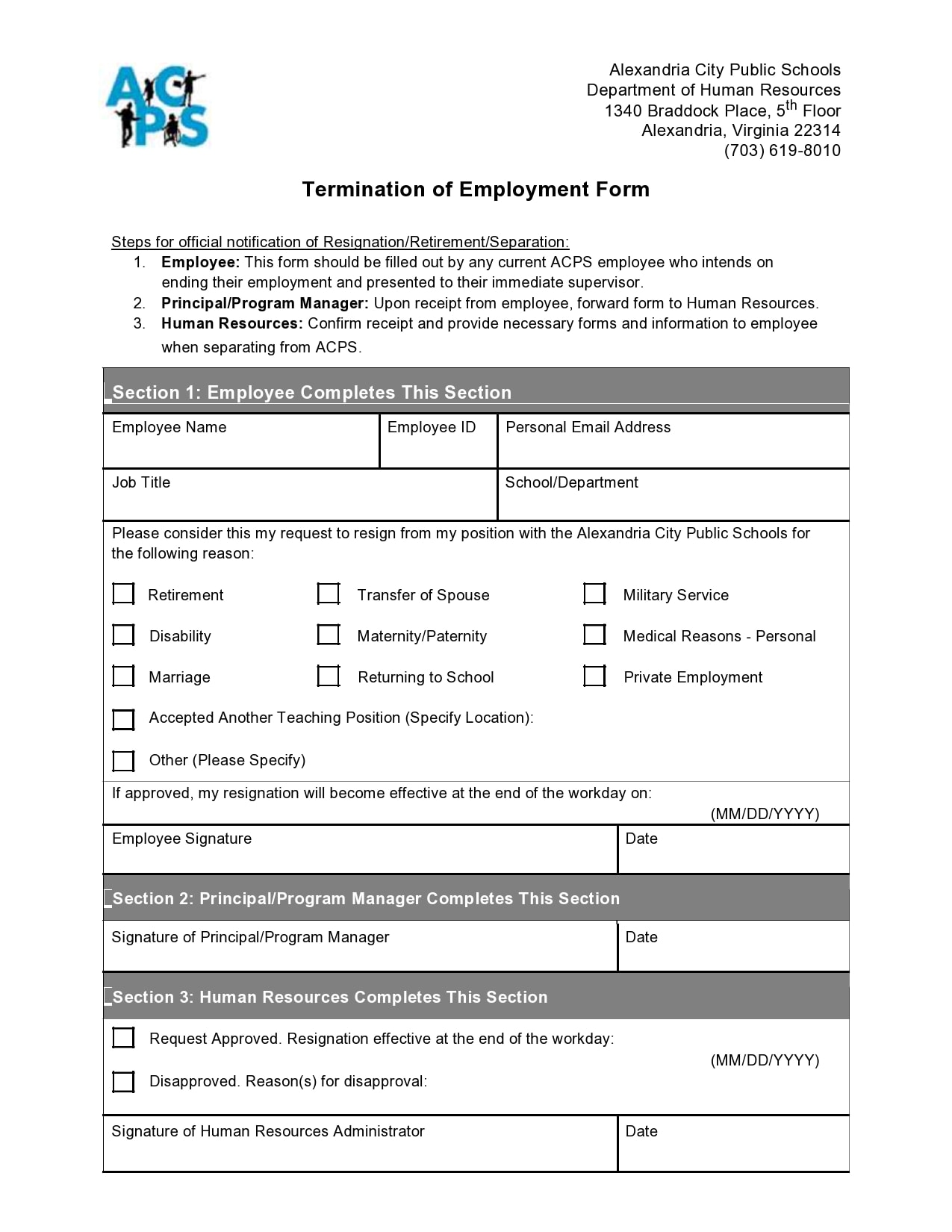 Free Printable Employee Termination Form