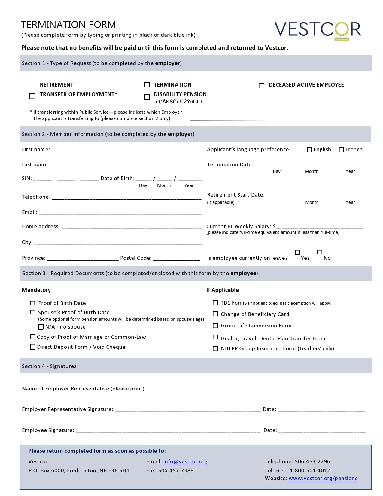 Basic Employee Termination Form
