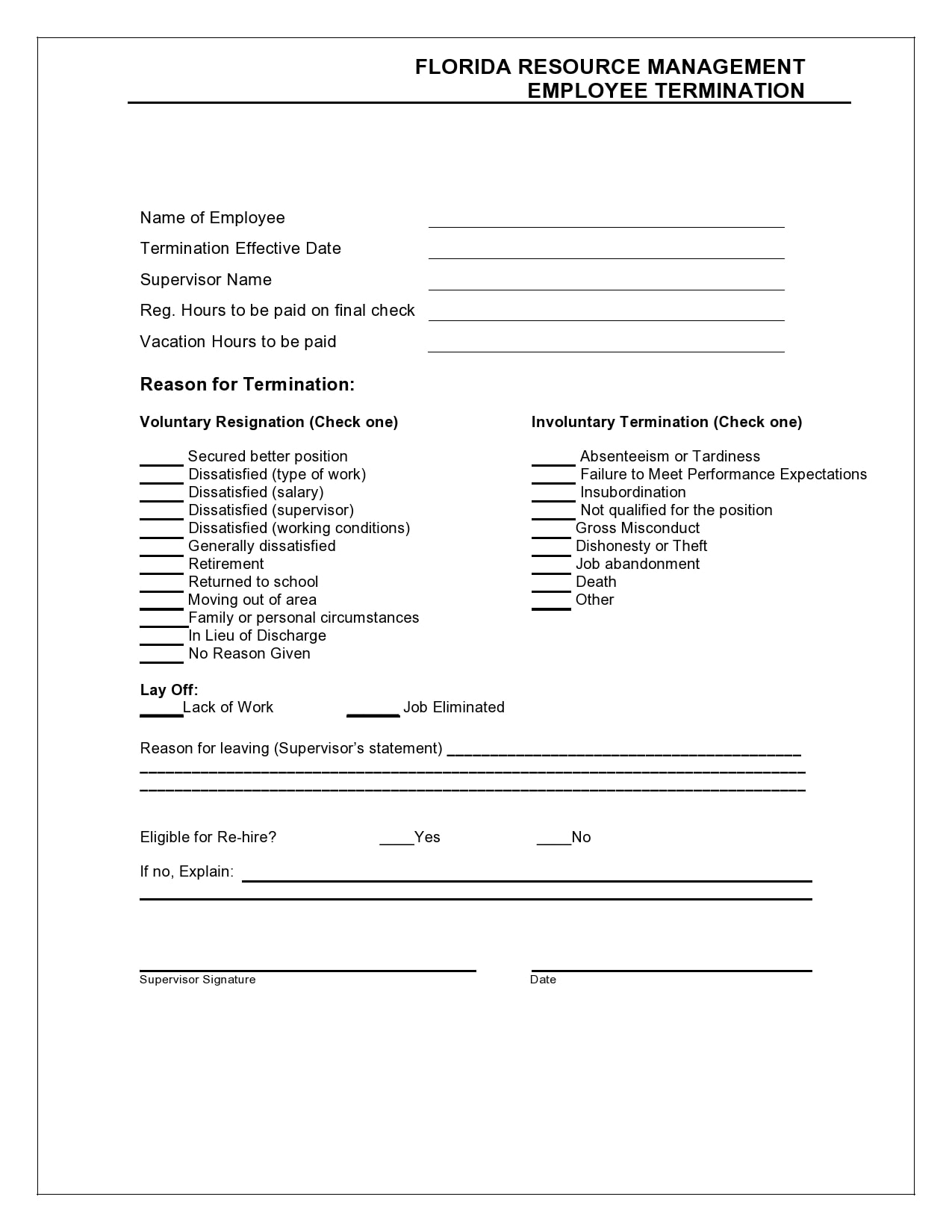 free employee termination form