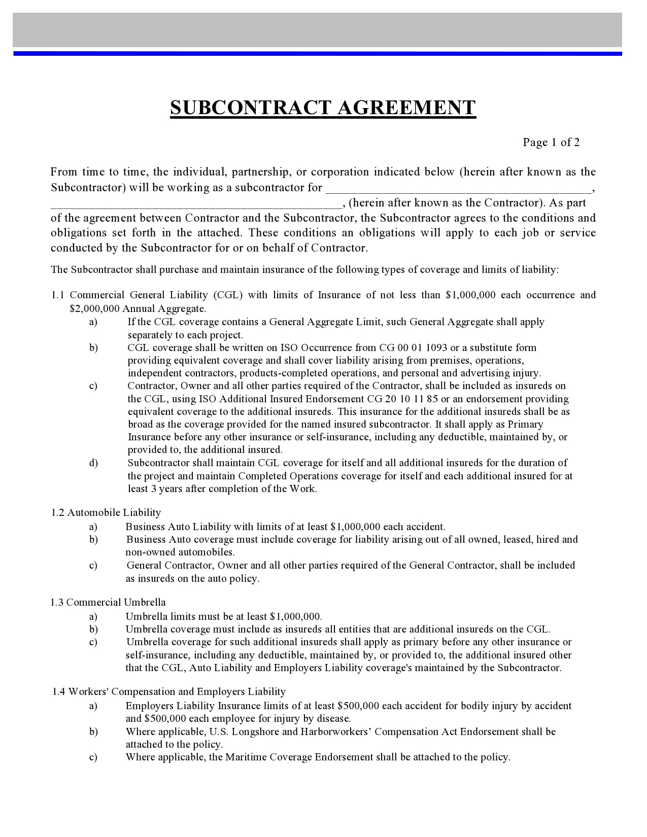 30 Free Subcontractor Agreement Templates Word Pdf