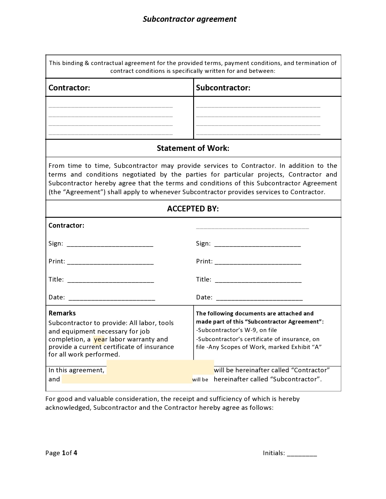 30 Free Subcontractor Agreement Templates Word PDF 