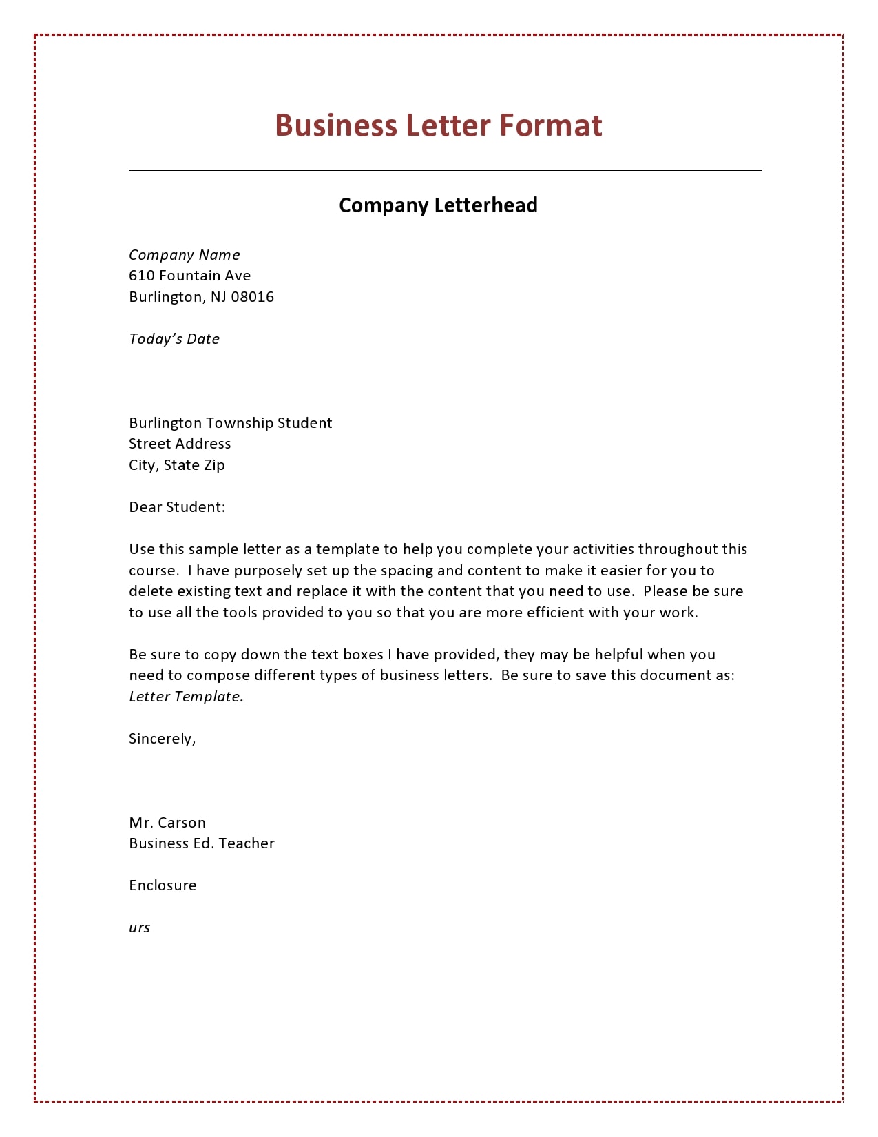 Free Model Business Letters
