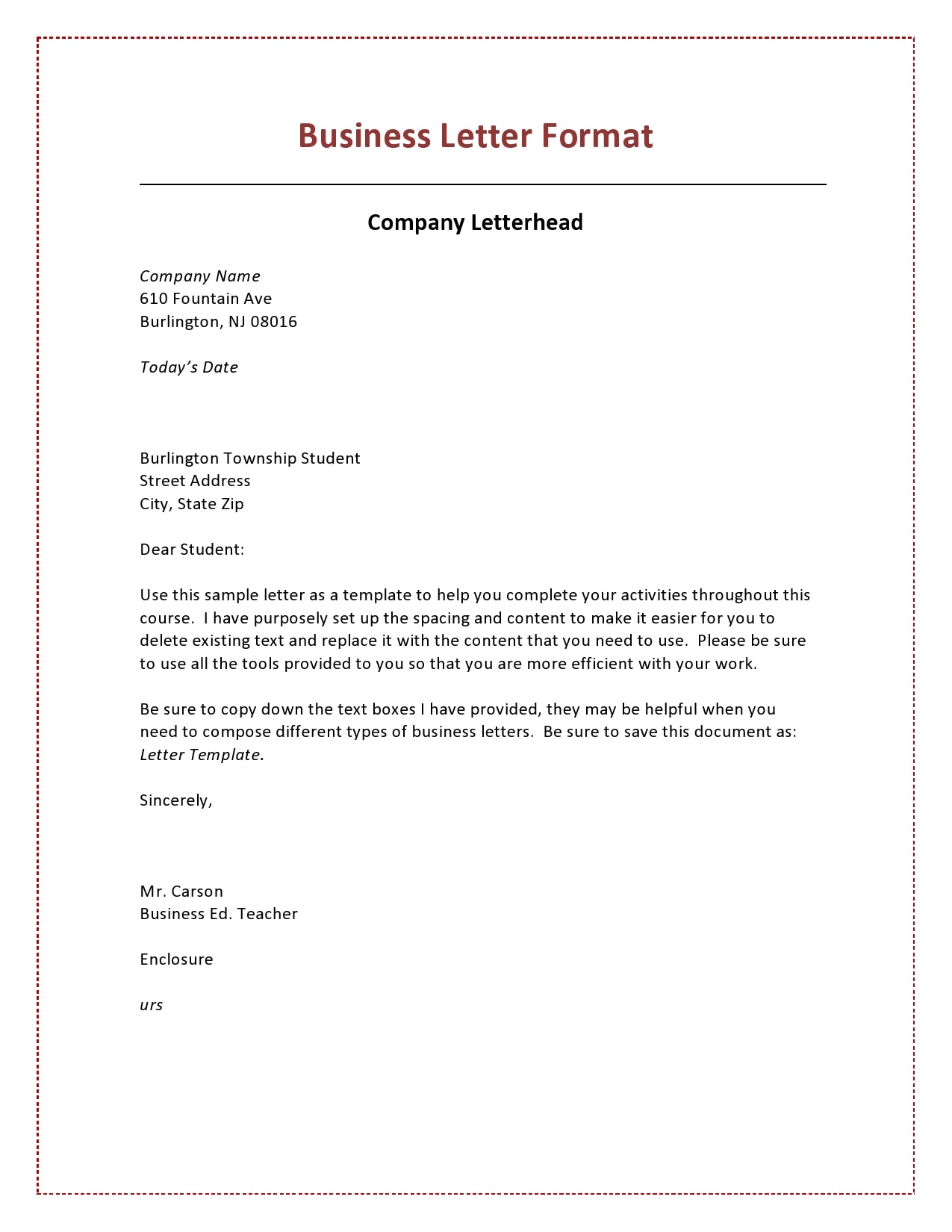 Business Letter Template 01 