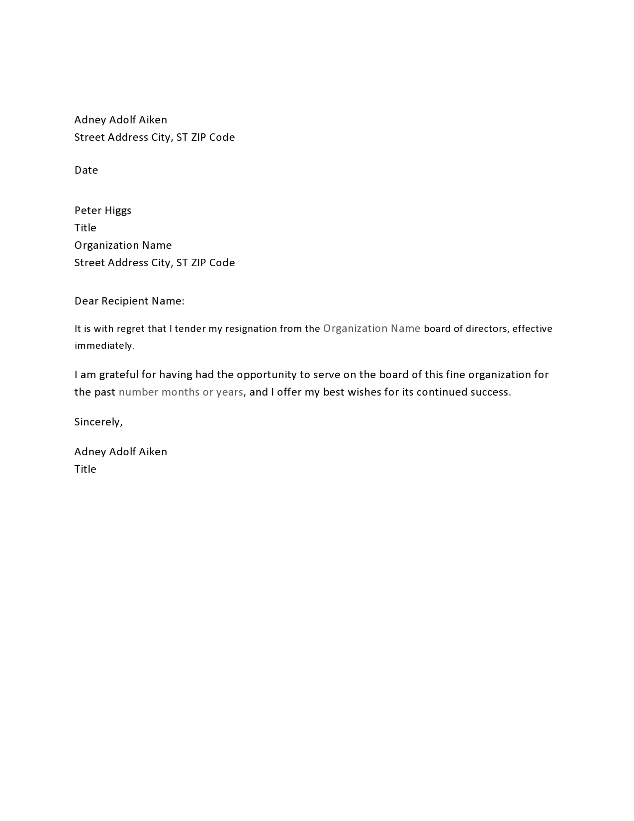 Template resignation letter Resignation Letter