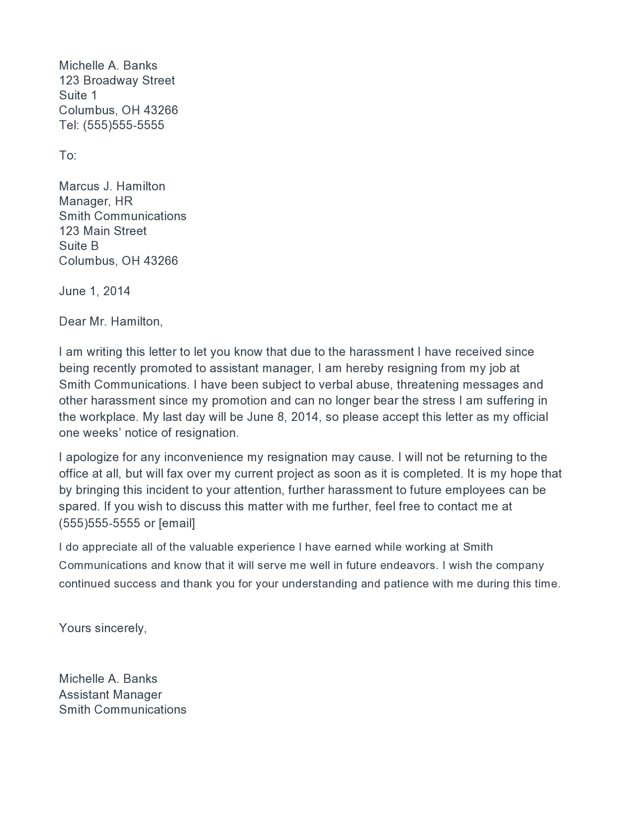36+ Resignation Letter Due To Harassment Templates - PaulinaIlham