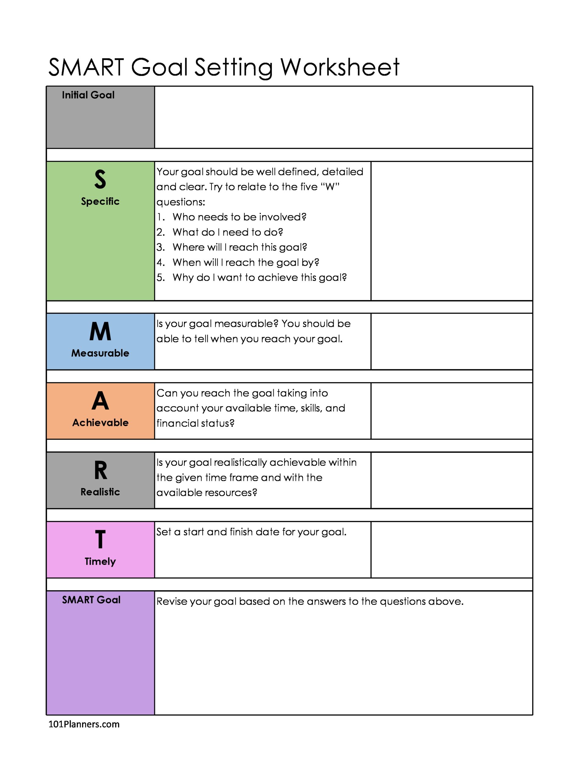 Smart Goals Printable Worksheet Word