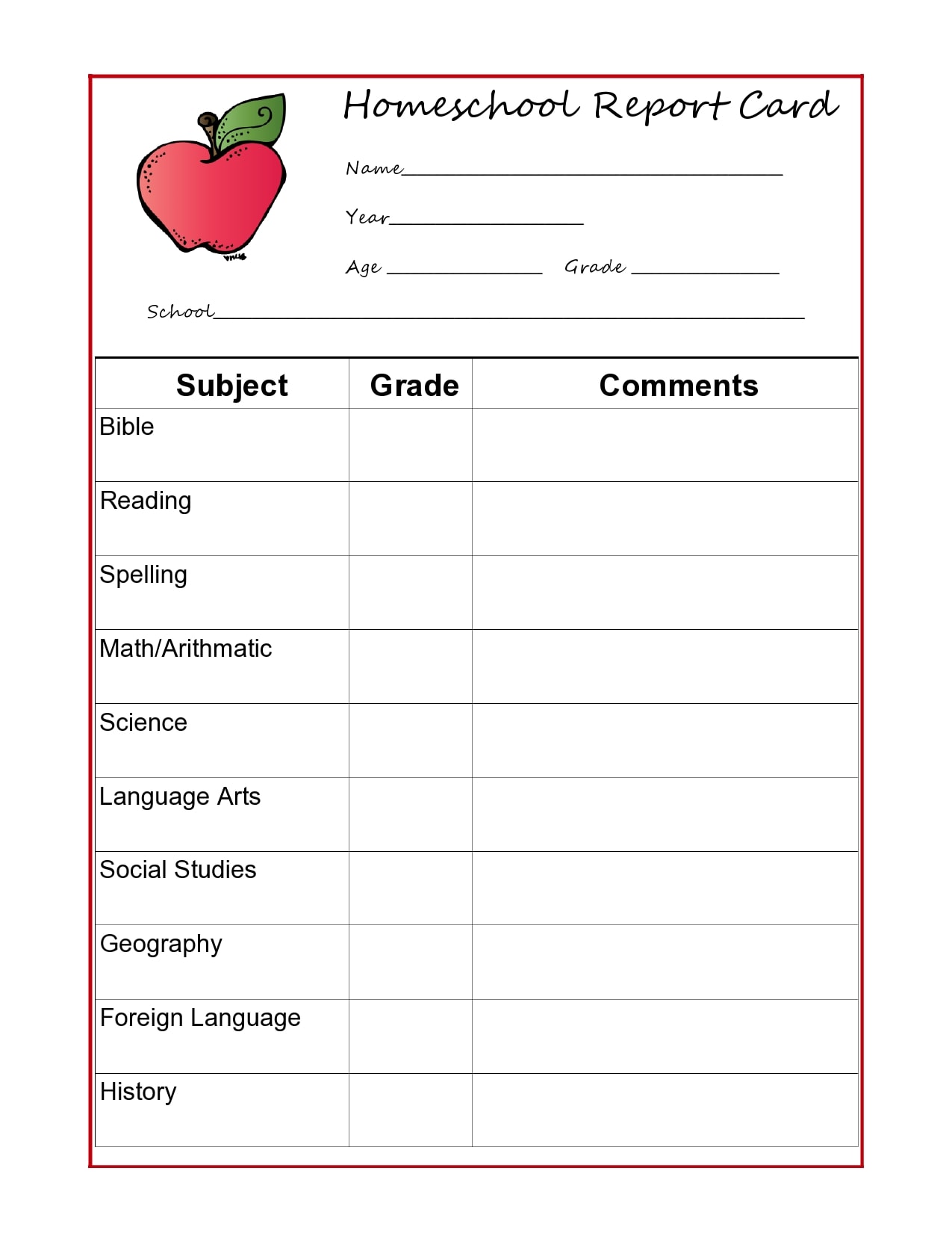 40 Editable Homeschool Report Card Templates