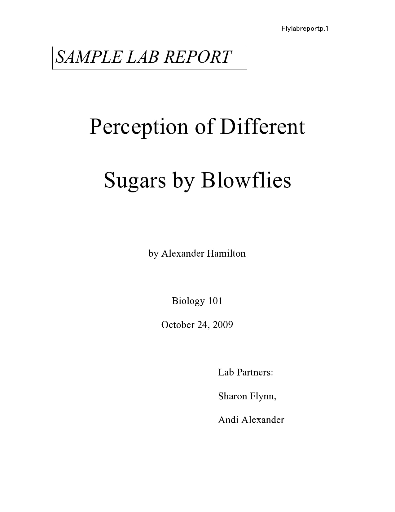 title page for lab report example