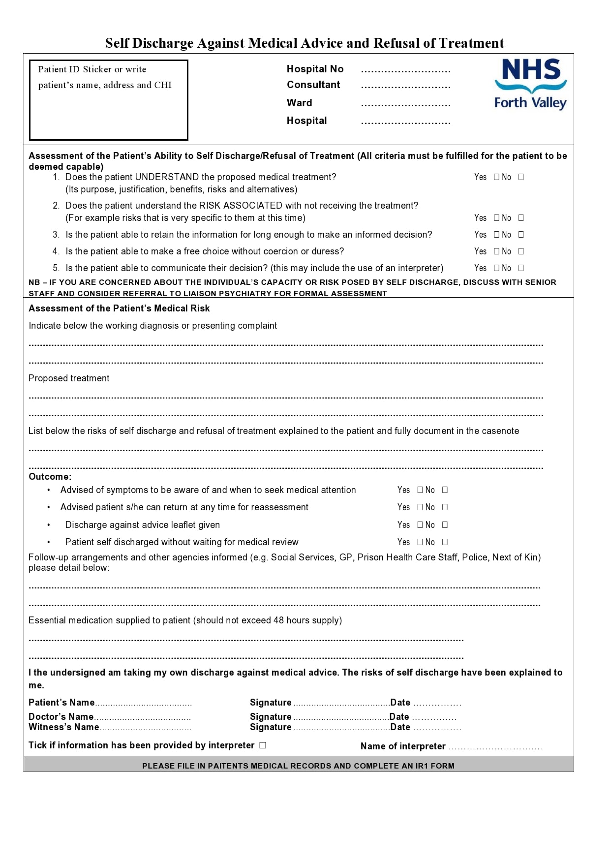 39 Printable Against Medical Advice [AMA] Forms