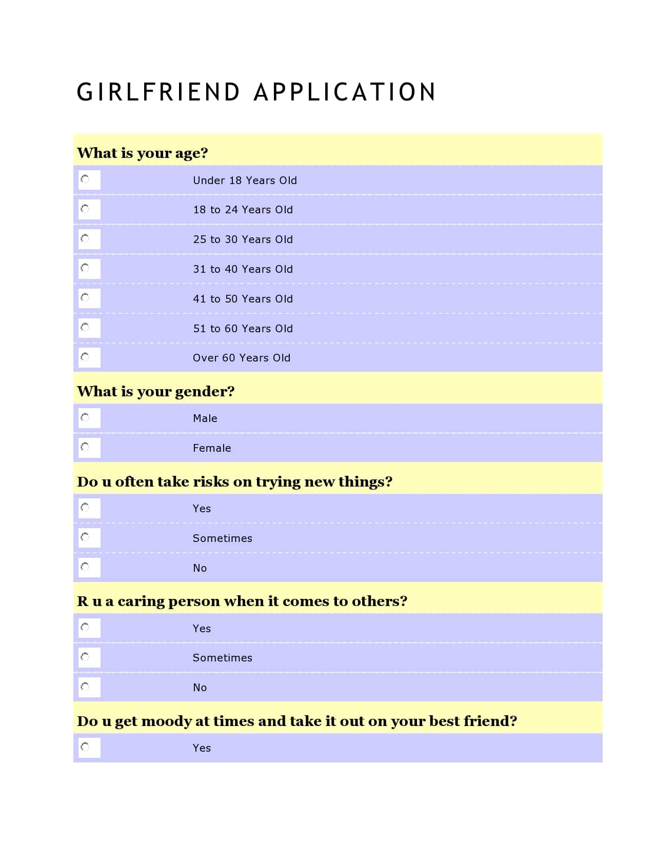 29 Funny Girlfriend Application Forms [PDF, Word]